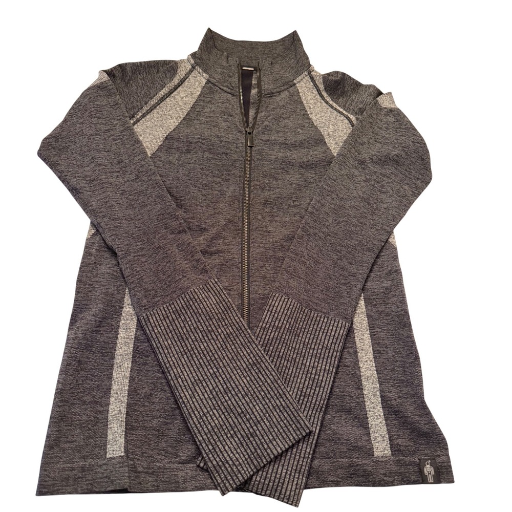 HPE Activewear Womens Gray Full Zip Performance Jacket Thumbholes Space Dye S